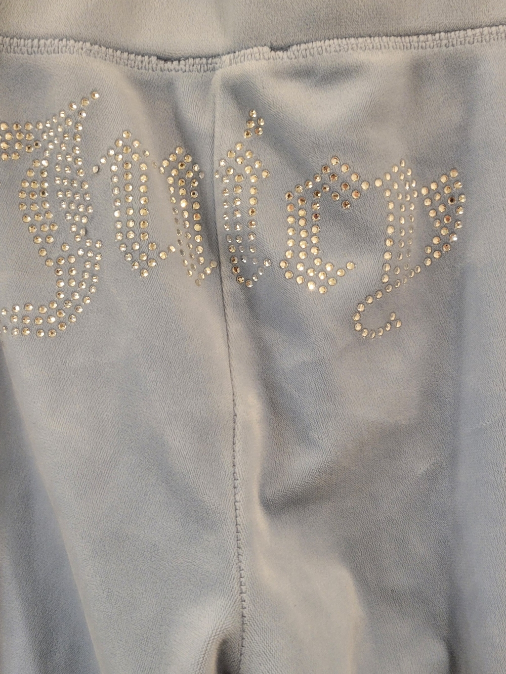 JUICY couture Rhinestone-Embellished Light Blue Velour Sweatpants